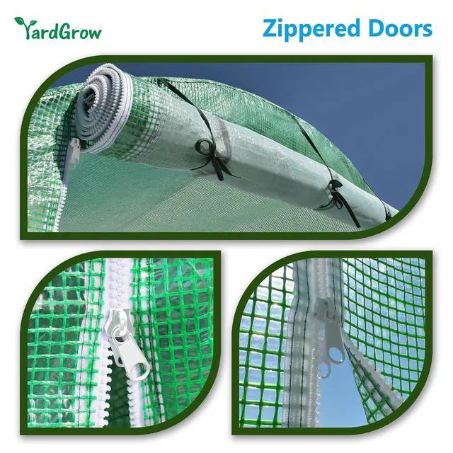 Alt view image 6 of 7 - YardGrow Greenhouse Replacement Cover Larger Walk in Outdoor Plant Gardening Greenhouse, 2-Doors with 2 Mesh Windows, Frame Does NOT Included (26'x10'x7')