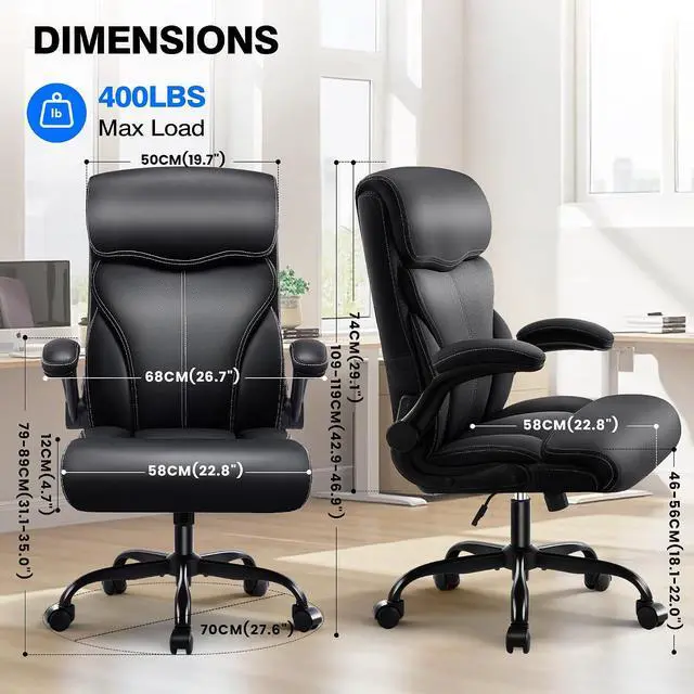 Alt view image 2 of 7 - AreShark Office Chair - Executive High Back Breathable Comfy Desk Chair with Lumbar Support - Ergonomic Leather Rolling Swivel Computer Chair with Rock Function for Working Studying Gaming Relaxing