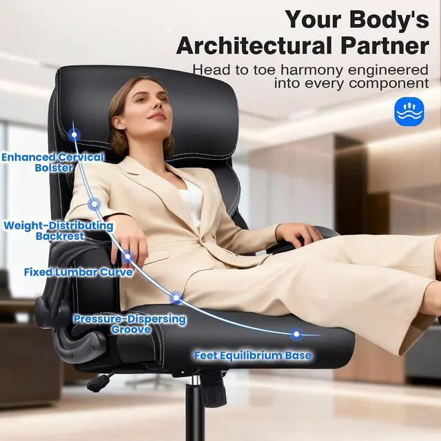 Alt view image 3 of 7 - AreShark Office Chair - Executive High Back Breathable Comfy Desk Chair with Lumbar Support - Ergonomic Leather Rolling Swivel Computer Chair with Rock Function for Working Studying Gaming Relaxing