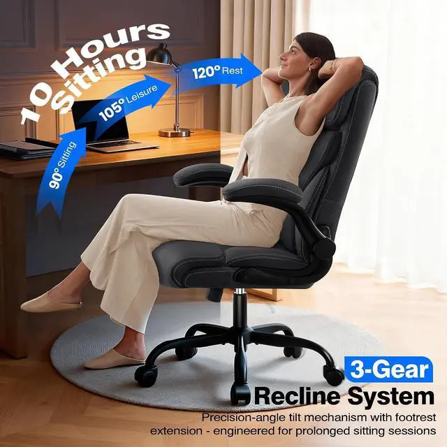 Alt view image 5 of 7 - AreShark Office Chair - Executive High Back Breathable Comfy Desk Chair with Lumbar Support - Ergonomic Leather Rolling Swivel Computer Chair with Rock Function for Working Studying Gaming Relaxing