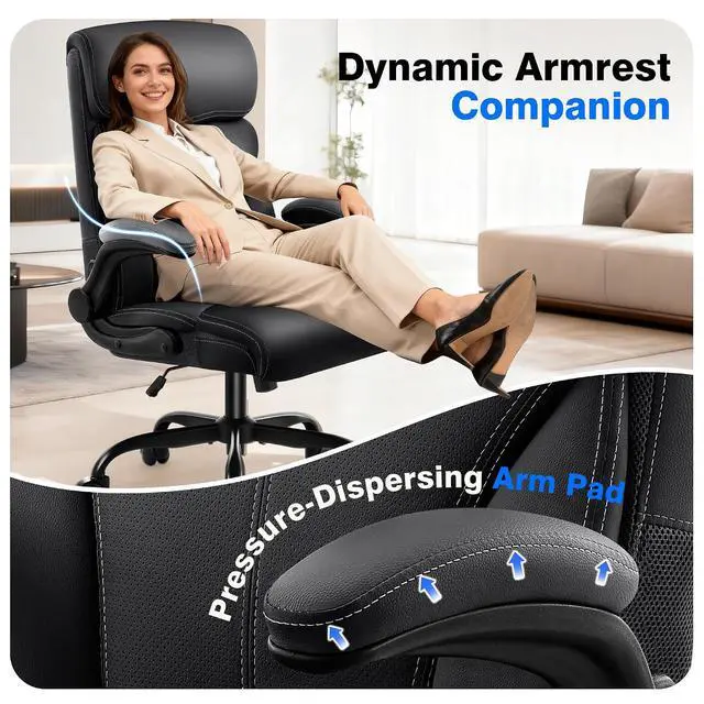 Alt view image 6 of 7 - AreShark Office Chair - Executive High Back Breathable Comfy Desk Chair with Lumbar Support - Ergonomic Leather Rolling Swivel Computer Chair with Rock Function for Working Studying Gaming Relaxing