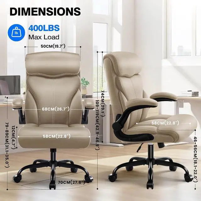 Alt view image 2 of 7 - AreShark Office Chair - Executive High Back Breathable Comfy Desk Chair with Lumbar Support - Ergonomic Leather Rolling Swivel Computer Chair with Rock Function for Working Studying Gaming Relaxing