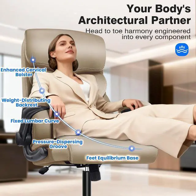 Alt view image 3 of 7 - AreShark Office Chair - Executive High Back Breathable Comfy Desk Chair with Lumbar Support - Ergonomic Leather Rolling Swivel Computer Chair with Rock Function for Working Studying Gaming Relaxing