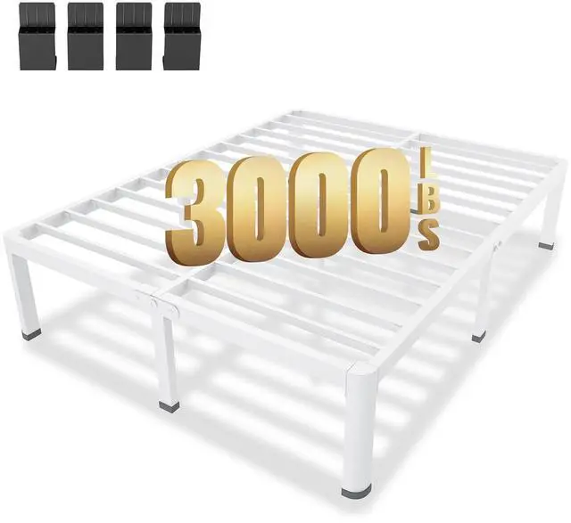 Main image of MAF 14 Inch King Metal Platform Bed Frame White with Round Corner Legs | Mattress Baffle, 3000 LBS Heavy Duty Steel Slat Support, Noise Free, No Box Spring Needed, Easy Assembly, 12.4" Storage Space