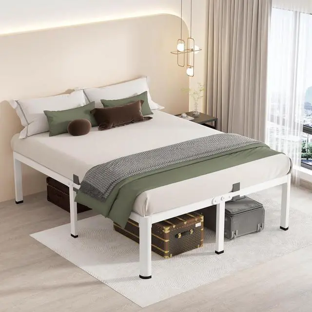 Alt view image 2 of 7 - MAF 14 Inch King Metal Platform Bed Frame White with Round Corner Legs | Mattress Baffle, 3000 LBS Heavy Duty Steel Slat Support, Noise Free, No Box Spring Needed, Easy Assembly, 12.4" Storage Space