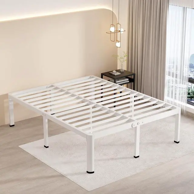 Alt view image 7 of 7 - MAF 14 Inch King Metal Platform Bed Frame White with Round Corner Legs | Mattress Baffle, 3000 LBS Heavy Duty Steel Slat Support, Noise Free, No Box Spring Needed, Easy Assembly, 12.4" Storage Space