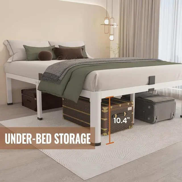 Alt view image 6 of 7 - MAF 12 Inch Queen Metal Platform Bed Frame White with Round Corner Legs | Mattress Baffle, 3000 LBS Heavy Duty Steel Slat Support, Noise Free, No Box Spring Needed, Easy Assembly, 10.4" Storage Space