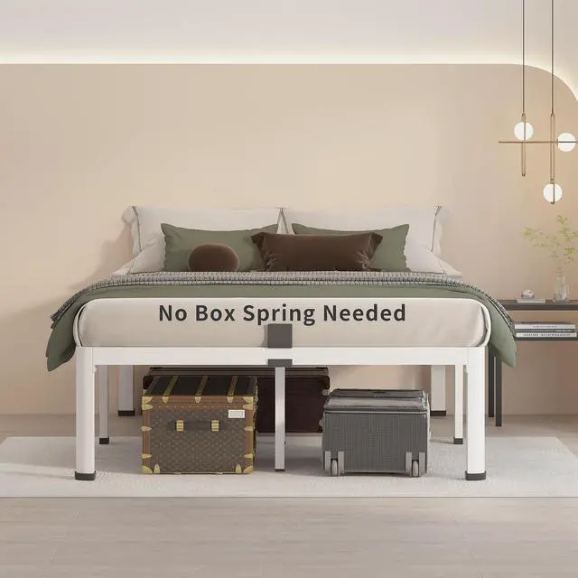Alt view image 6 of 7 - MAF 14 Inch King Metal Platform Bed Frame White with Round Corner Legs | Mattress Baffle, 3000 LBS Heavy Duty Steel Slat Support, Noise Free, No Box Spring Needed, Easy Assembly, 12.4" Storage Space