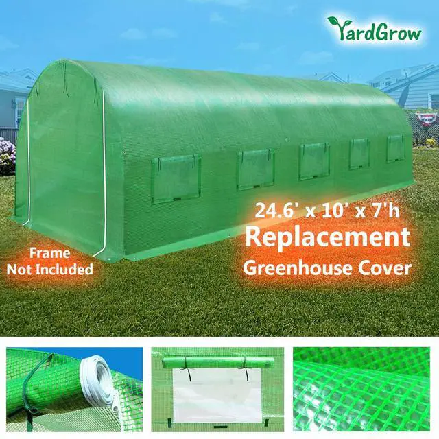 Alt view image 3 of 3 - YardGrow Greenhouse Replacement Cover Larger Walk in Outdoor Plant Gardening Greenhouse (Frame Does NOT Included) (Green, 24.6'x10'x7')