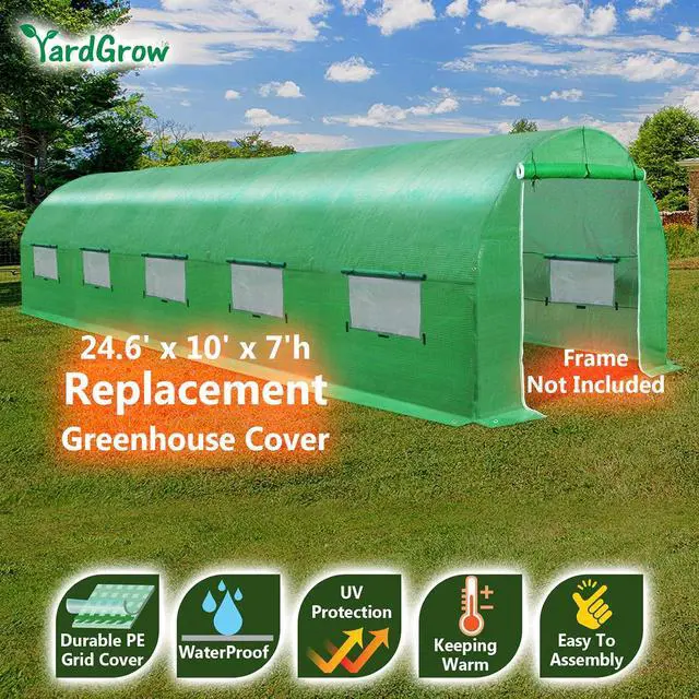 Alt view image 2 of 3 - YardGrow Greenhouse Replacement Cover Larger Walk in Outdoor Plant Gardening Greenhouse (Frame Does NOT Included) (Green, 24.6'x10'x7')