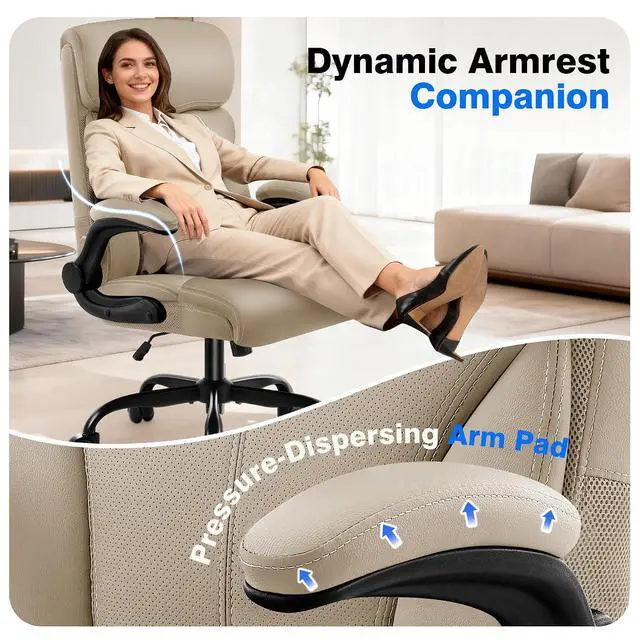 Alt view image 6 of 7 - AreShark Office Chair - Executive High Back Breathable Comfy Desk Chair with Lumbar Support - Ergonomic Leather Rolling Swivel Computer Chair with Rock Function for Working Studying Gaming Relaxing
