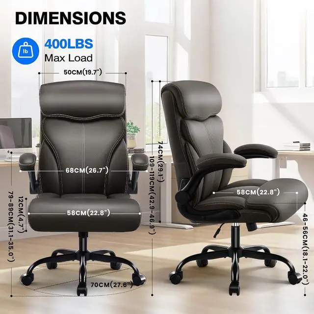 Alt view image 2 of 7 - AreShark Leather Office Chair - Executive High Back Ergonomic Desk Chairs | Breathable Computer Chair with Lumbar Support & Rock Function, Rolling Swivel Seat for Working, Studying, Gaming & Relaxing