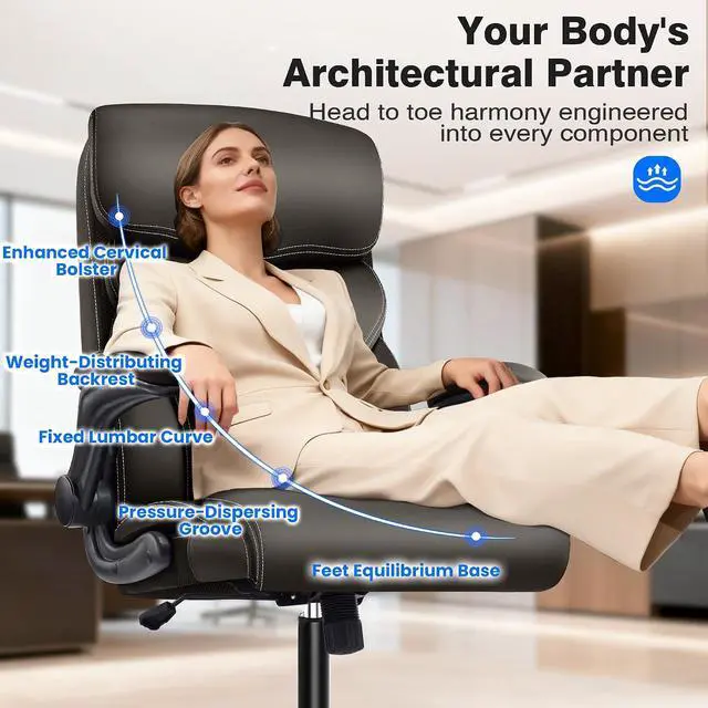 Alt view image 3 of 7 - AreShark Leather Office Chair - Executive High Back Ergonomic Desk Chairs | Breathable Computer Chair with Lumbar Support & Rock Function, Rolling Swivel Seat for Working, Studying, Gaming & Relaxing
