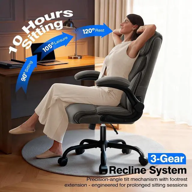 Alt view image 5 of 7 - AreShark Leather Office Chair - Executive High Back Ergonomic Desk Chairs | Breathable Computer Chair with Lumbar Support & Rock Function, Rolling Swivel Seat for Working, Studying, Gaming & Relaxing