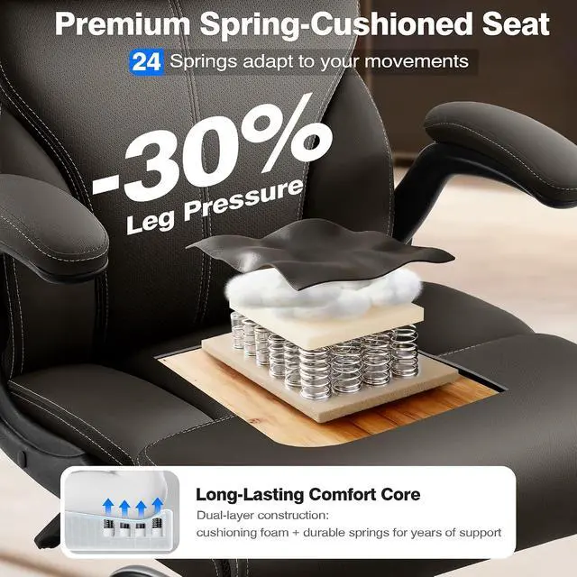 Alt view image 4 of 7 - AreShark Leather Office Chair - Executive High Back Ergonomic Desk Chairs | Breathable Computer Chair with Lumbar Support & Rock Function, Rolling Swivel Seat for Working, Studying, Gaming & Relaxing