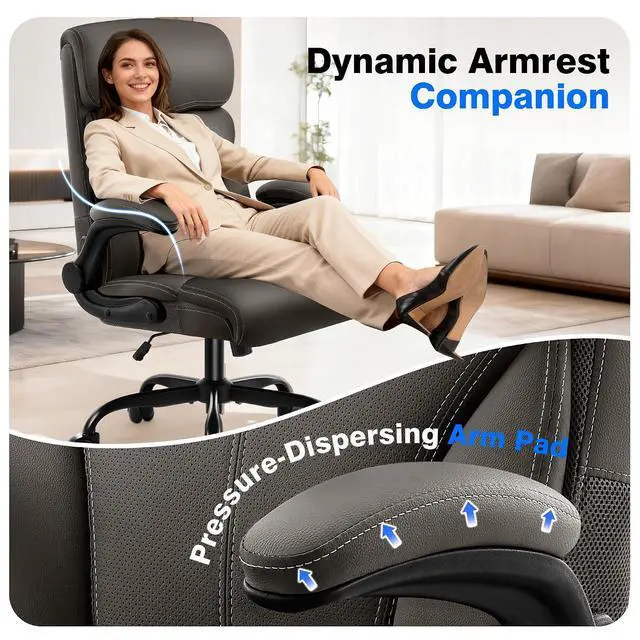 Alt view image 6 of 7 - AreShark Leather Office Chair - Executive High Back Ergonomic Desk Chairs | Breathable Computer Chair with Lumbar Support & Rock Function, Rolling Swivel Seat for Working, Studying, Gaming & Relaxing