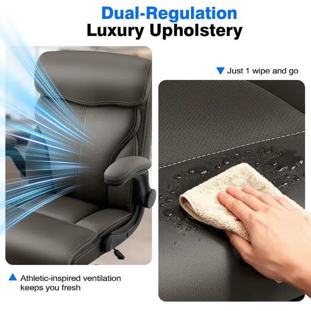Alt view image 7 of 7 - AreShark Leather Office Chair - Executive High Back Ergonomic Desk Chairs | Breathable Computer Chair with Lumbar Support & Rock Function, Rolling Swivel Seat for Working, Studying, Gaming & Relaxing