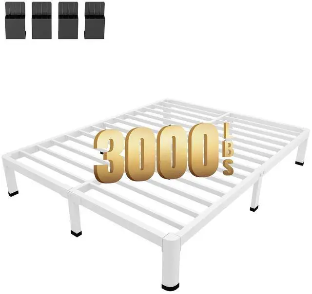 Main image of MAF 7 Inch King Metal Platform Bed Frame White with Round Corner Legs | Mattress Slide Stopper, 3000 LBS Heavy Duty Steel Slats Support, Noise Free, No Box Spring Needed, Easy Assembly, Anti-Slip