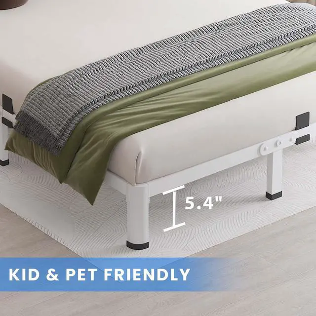 Alt view image 5 of 7 - MAF 7 Inch King Metal Platform Bed Frame White with Round Corner Legs | Mattress Slide Stopper, 3000 LBS Heavy Duty Steel Slats Support, Noise Free, No Box Spring Needed, Easy Assembly, Anti-Slip