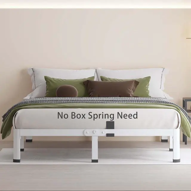 Alt view image 6 of 7 - MAF 7 Inch King Metal Platform Bed Frame White with Round Corner Legs | Mattress Slide Stopper, 3000 LBS Heavy Duty Steel Slats Support, Noise Free, No Box Spring Needed, Easy Assembly, Anti-Slip