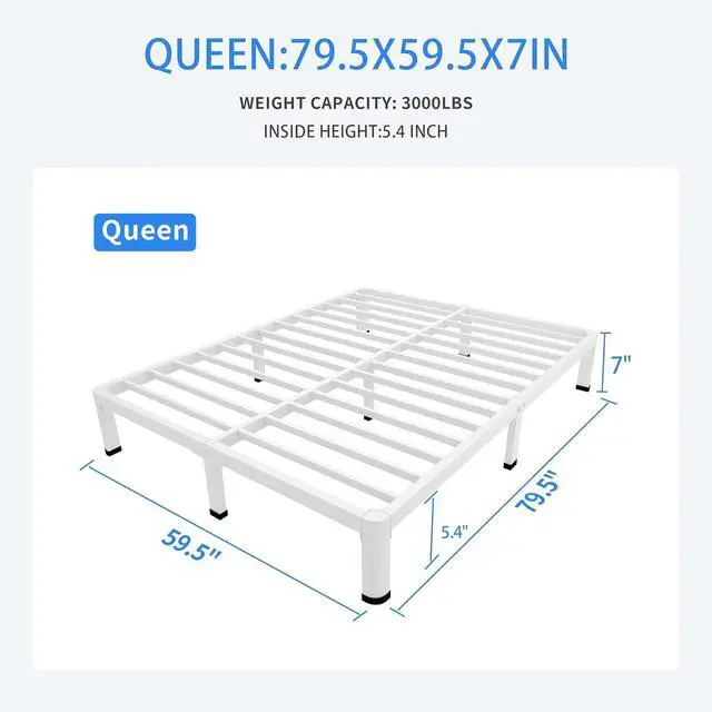 Alt view image 3 of 7 - MAF 7 Inch Queen Metal Platform Bed Frame White with Round Corner Legs | Mattress Slide Stopper, 3000 LBS Heavy Duty Steel Slats Support, Noise Free, No Box Spring Needed, Easy Assembly, Anti-Slip