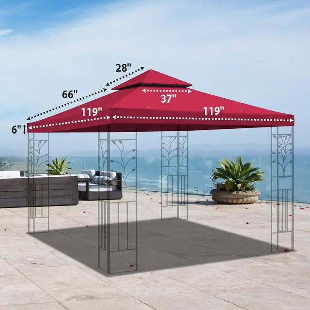 Alt view image 3 of 7 - YardGrow 10x10 FT Gazebo Replacement Canopy Top Cover 2-Tiered Upgraded Patio Sunshade UV Protection, Canopy Cover ONLY (Burgundy)
