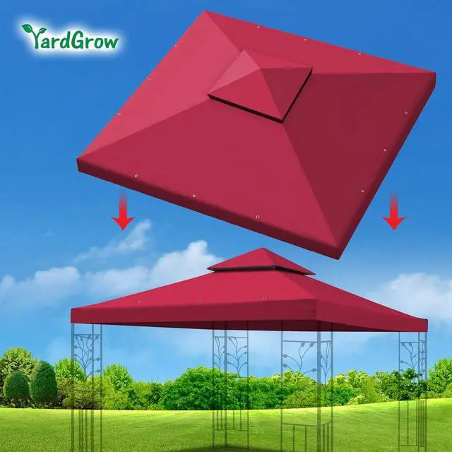 Alt view image 2 of 7 - YardGrow 10x10 FT Gazebo Replacement Canopy Top Cover 2-Tiered Upgraded Patio Sunshade UV Protection, Canopy Cover ONLY (Burgundy)