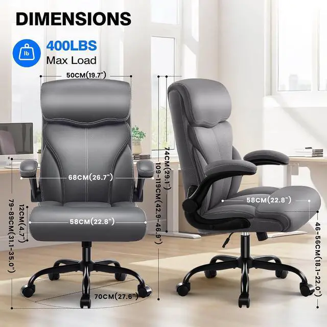 Alt view image 2 of 7 - AreShark Leather Office Chair - Executive High Back Ergonomic Desk Chairs | Breathable Computer Chair with Lumbar Support & Rock Function, Rolling Swivel Seat for Working, Studying, Gaming & Relaxing