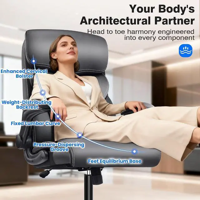 Alt view image 3 of 7 - AreShark Leather Office Chair - Executive High Back Ergonomic Desk Chairs | Breathable Computer Chair with Lumbar Support & Rock Function, Rolling Swivel Seat for Working, Studying, Gaming & Relaxing