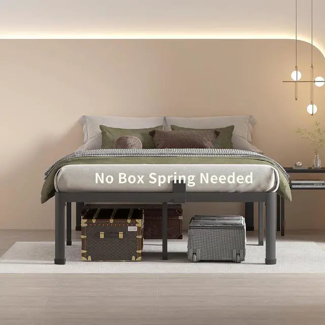 Alt view image 2 of 7 - MAF 14 Inch Full Size Metal Platform Bed Frame with Round Corner Legs | Mattress Baffle, 3000 LBS Heavy Duty Steel Slat Support, Noise Free, No Box Spring Needed, Easy Assembly, 12.4" Storage Space