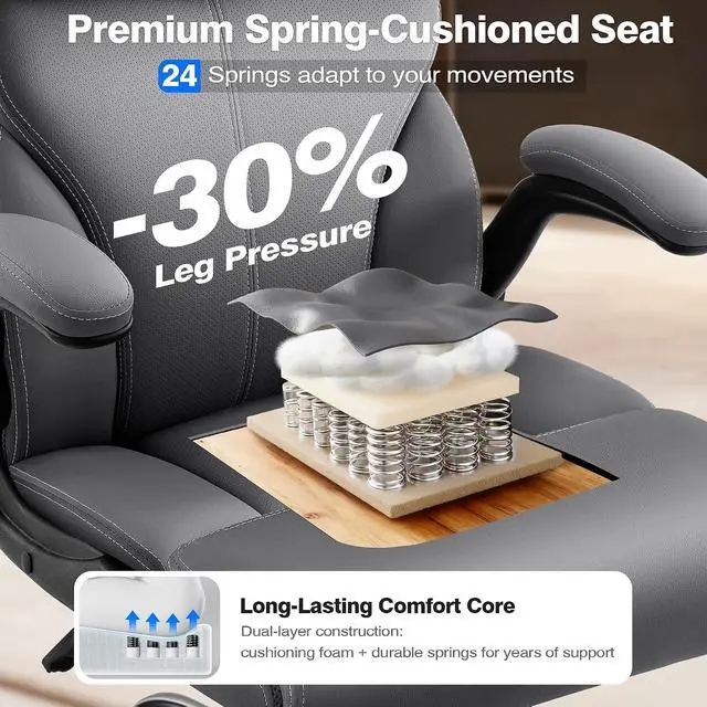 Alt view image 4 of 7 - AreShark Leather Office Chair - Executive High Back Ergonomic Desk Chairs | Breathable Computer Chair with Lumbar Support & Rock Function, Rolling Swivel Seat for Working, Studying, Gaming & Relaxing