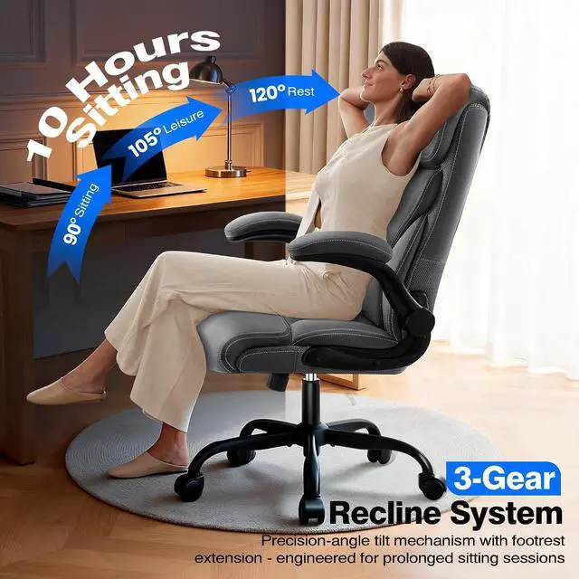 Alt view image 5 of 7 - AreShark Leather Office Chair - Executive High Back Ergonomic Desk Chairs | Breathable Computer Chair with Lumbar Support & Rock Function, Rolling Swivel Seat for Working, Studying, Gaming & Relaxing