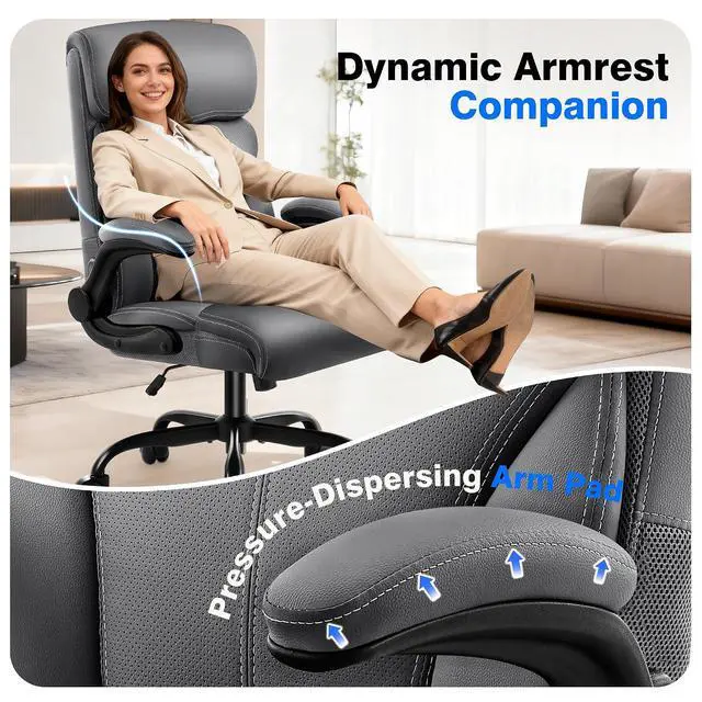 Alt view image 6 of 7 - AreShark Leather Office Chair - Executive High Back Ergonomic Desk Chairs | Breathable Computer Chair with Lumbar Support & Rock Function, Rolling Swivel Seat for Working, Studying, Gaming & Relaxing