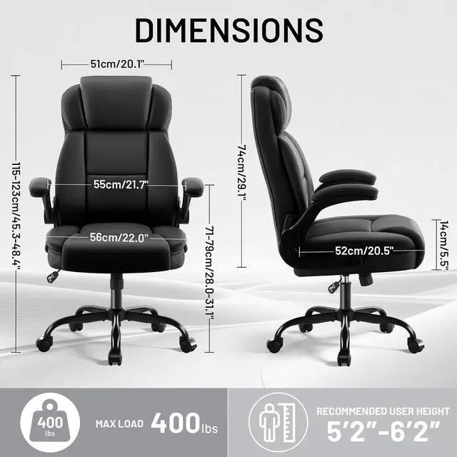 Alt view image 3 of 7 - AreShark Ergonomic Office Chair with High Back Headrest,PU Leather Executive Desk Chair Padded Flip-Up Armrests,Lumbar Support,Swivel Computer Chair for Home Office & Gaming,Black