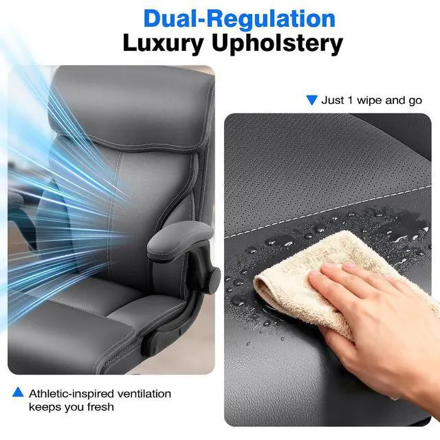Alt view image 7 of 7 - AreShark Leather Office Chair - Executive High Back Ergonomic Desk Chairs | Breathable Computer Chair with Lumbar Support & Rock Function, Rolling Swivel Seat for Working, Studying, Gaming & Relaxing