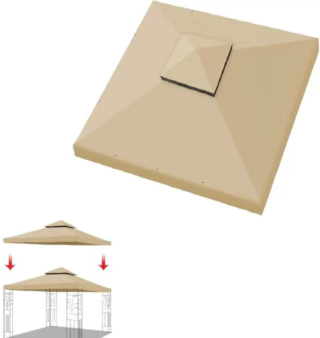 Main image of YardGrow 10x10 FT Gazebo Replacement Canopy Top Cover 2-Tiered Upgraded Patio Sunshade UV Protection, Canopy Cover ONLY (Beige)