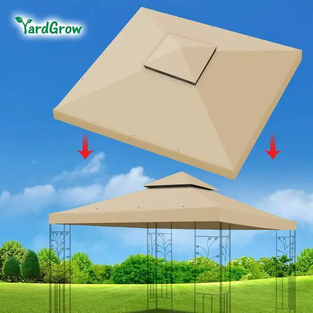 Alt view image 2 of 7 - YardGrow 10x10 FT Gazebo Replacement Canopy Top Cover 2-Tiered Upgraded Patio Sunshade UV Protection, Canopy Cover ONLY (Beige)