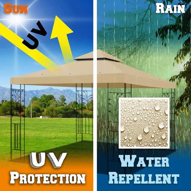 Alt view image 4 of 7 - YardGrow 10x10 FT Gazebo Replacement Canopy Top Cover 2-Tiered Upgraded Patio Sunshade UV Protection, Canopy Cover ONLY (Beige)