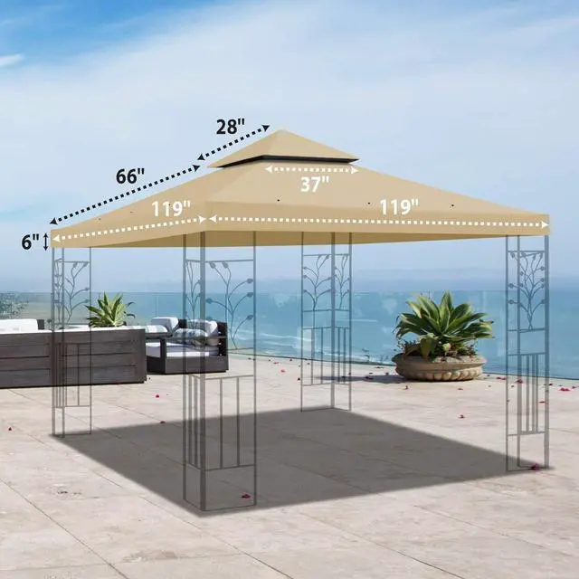 Alt view image 3 of 7 - YardGrow 10x10 FT Gazebo Replacement Canopy Top Cover 2-Tiered Upgraded Patio Sunshade UV Protection, Canopy Cover ONLY (Beige)