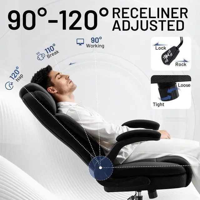 Alt view image 5 of 7 - AreShark Ergonomic Office Chair with High Back Headrest,PU Leather Executive Desk Chair Padded Flip-Up Armrests,Lumbar Support,Swivel Computer Chair for Home Office & Gaming,Black