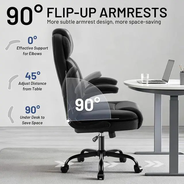 Alt view image 7 of 7 - AreShark Ergonomic Office Chair with High Back Headrest,PU Leather Executive Desk Chair Padded Flip-Up Armrests,Lumbar Support,Swivel Computer Chair for Home Office & Gaming,Black