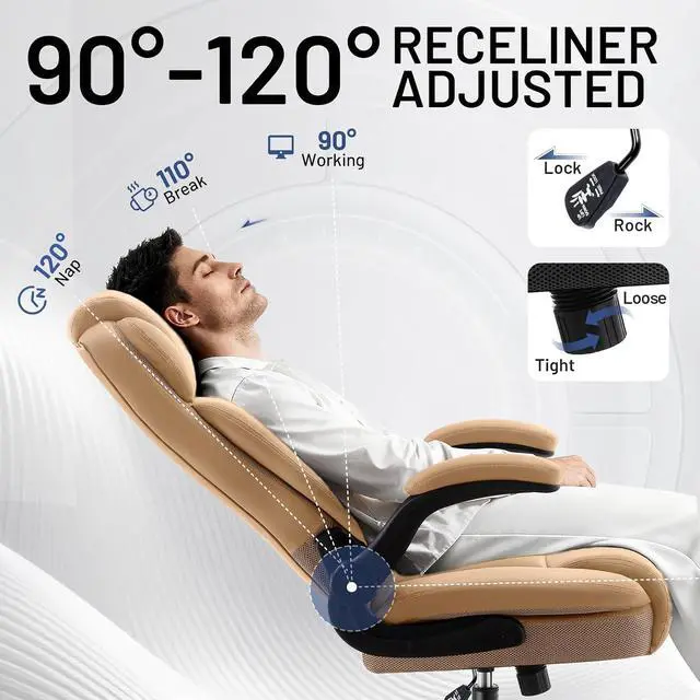 Alt view image 5 of 7 - AreShark Ergonomic Office Chair with High Back Headrest,PU Leather Executive Desk Chair Padded Flip-Up Armrests,Lumbar Support,Swivel Computer Chair for Home Office & Gaming, Khaki