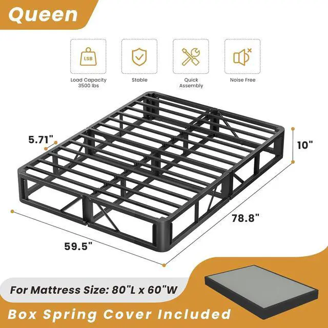 Alt view image 3 of 7 - MAF Queen Box Spring for Queen Bed 10 Inch High Profile Bed Base with Cover | 3500 lbs Black Heavy Duty Support, Round Corner Design, Metal Mattress Foundation, No Squeaky, Easy Assembly, Noise Free
