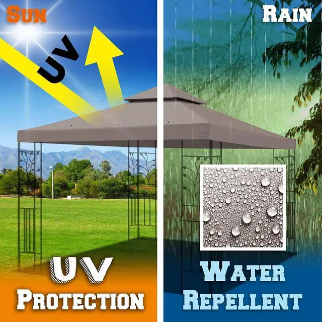 Alt view image 4 of 7 - YardGrow 10x10 FT Gazebo Replacement Canopy Top Cover 2-Tiered Upgraded Patio Sunshade UV Protection, Canopy Cover ONLY (Taupe)