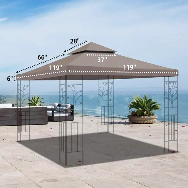Alt view image 3 of 7 - YardGrow 10x10 FT Gazebo Replacement Canopy Top Cover 2-Tiered Upgraded Patio Sunshade UV Protection, Canopy Cover ONLY (Taupe)
