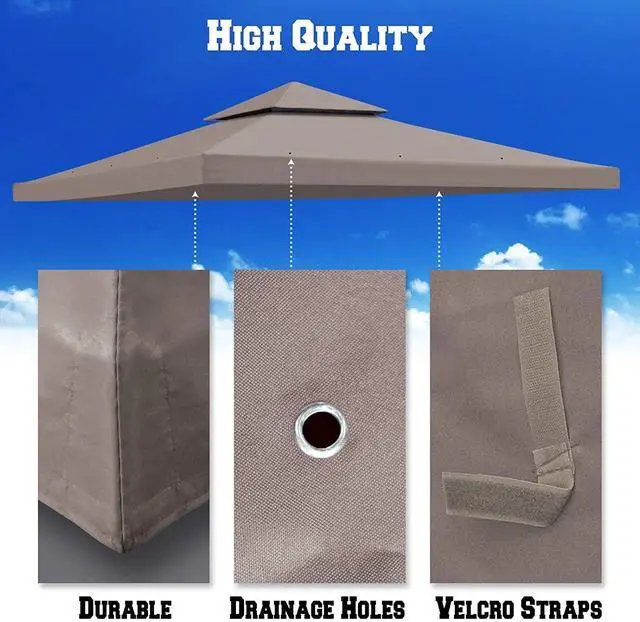 Alt view image 5 of 7 - YardGrow 10x10 FT Gazebo Replacement Canopy Top Cover 2-Tiered Upgraded Patio Sunshade UV Protection, Canopy Cover ONLY (Taupe)