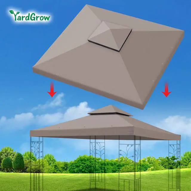 Alt view image 2 of 7 - YardGrow 10x10 FT Gazebo Replacement Canopy Top Cover 2-Tiered Upgraded Patio Sunshade UV Protection, Canopy Cover ONLY (Taupe)