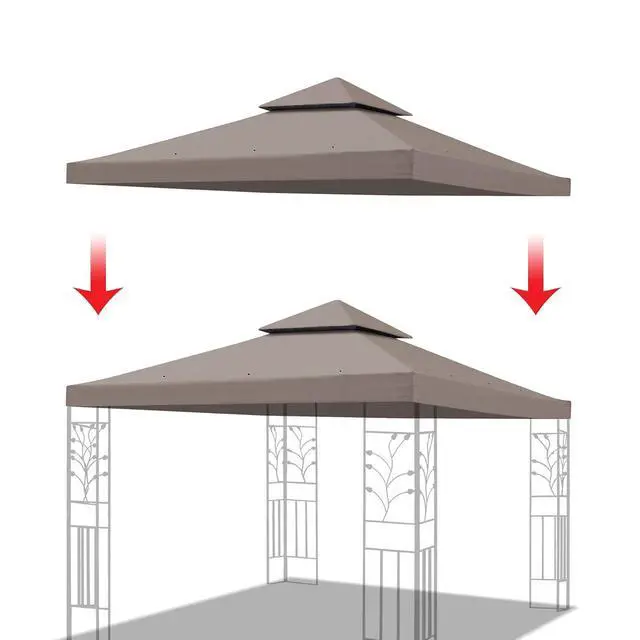 Alt view image 7 of 7 - YardGrow 10x10 FT Gazebo Replacement Canopy Top Cover 2-Tiered Upgraded Patio Sunshade UV Protection, Canopy Cover ONLY (Taupe)