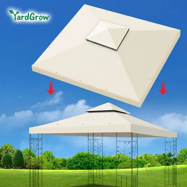 Alt view image 2 of 7 - YardGrow 10x10 FT Gazebo Replacement Canopy Top Cover 2-Tiered Upgraded Patio Sunshade UV Protection, Canopy Cover ONLY (Ecru)