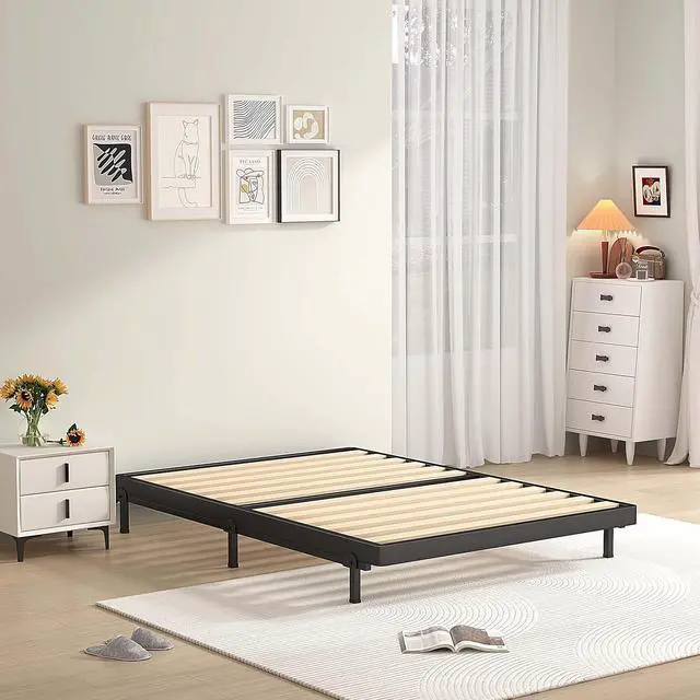 Alt view image 5 of 7 - MAF 2 Inch Twin XL Box Spring with Round Corner Bunkie Board with Wood Slat | Low Profile, Bed Slat Replacement, 3500 lbs Black Heavy Duty Bed Base, Metal Mattress Protection Foundation, Easy Assembly